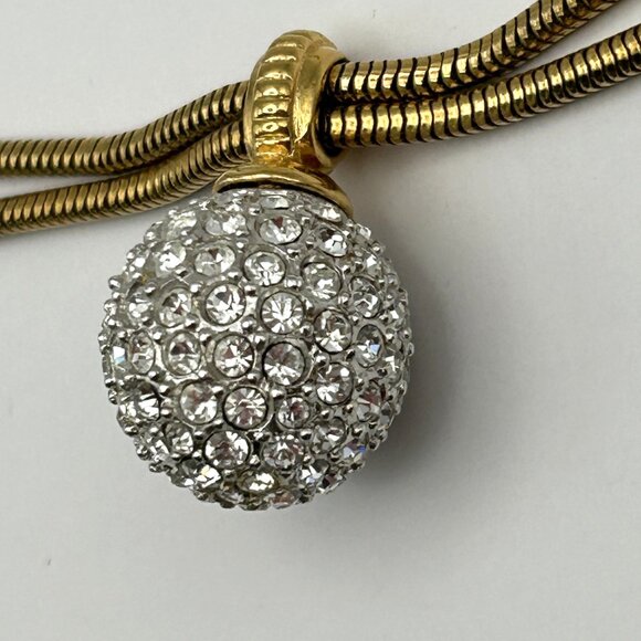 Vintage Swarovski Crystal Ball Pendant on Double Snake Chain Necklace - Picture 8 of 11